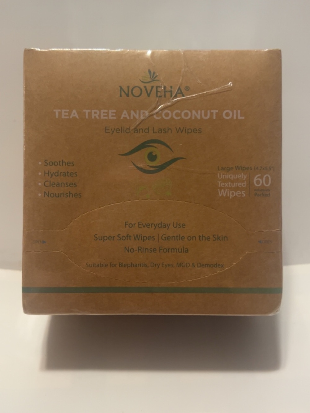 Noveha Tea Tree & Coconut Oil Eyelid and Lash Wipes - Brown